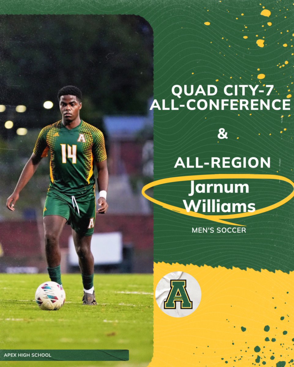 Congratulations, Jarnum Williams, on being named QC7 All-Conference &amp; Raleigh All-Region! 
📸:  <a href="/destookit/">destiny</a>
<a href="/ApexHighSchool/">Apex High School</a> <a href="/apexhsathletics/">Apex Athletics</a> @coachleeapex