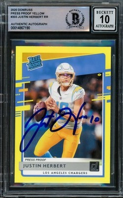 Justin Herbert Signed 2020 Panini Donruss Rated Yellow RC 303 Sig 10 Beckett #ad #thehobby cardpromoter.com/2025/11/14/foo…