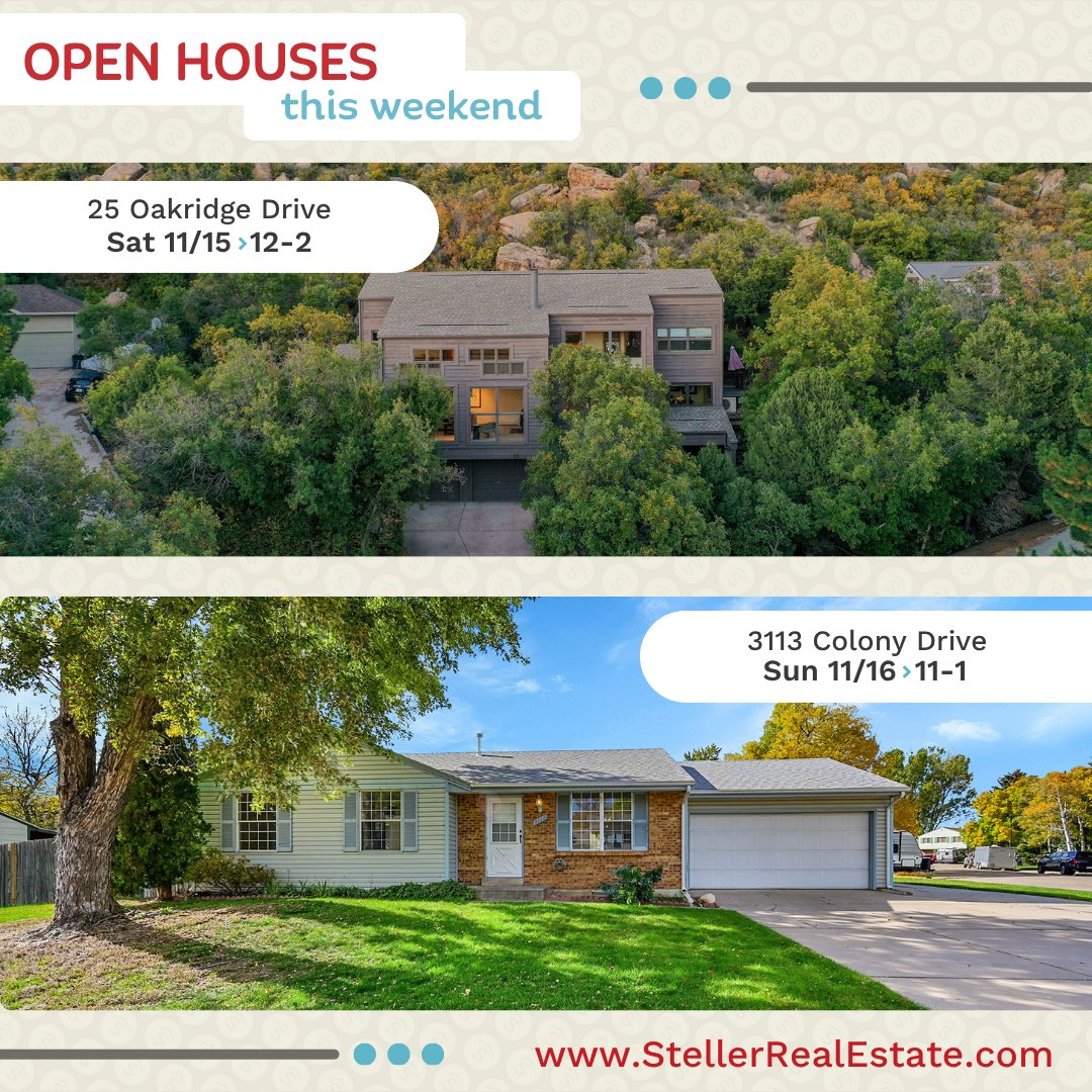 TheStellerGroup's tweet image. ✨ Open house weekend! From Centennial to Castle Rock to Fort Collins, explore beautiful homes full of charm and potential.

📍 Sat 11/15:
🏡 7663 S Grape St 11–1
🏡 5766 S Truckee Ct 12–2
🏡 25 Oakridge Dr 12–2

📍 Sun 11/16:
🏡 3113 Colony Dr 11–1

#OpenHouse #CORealEstate
