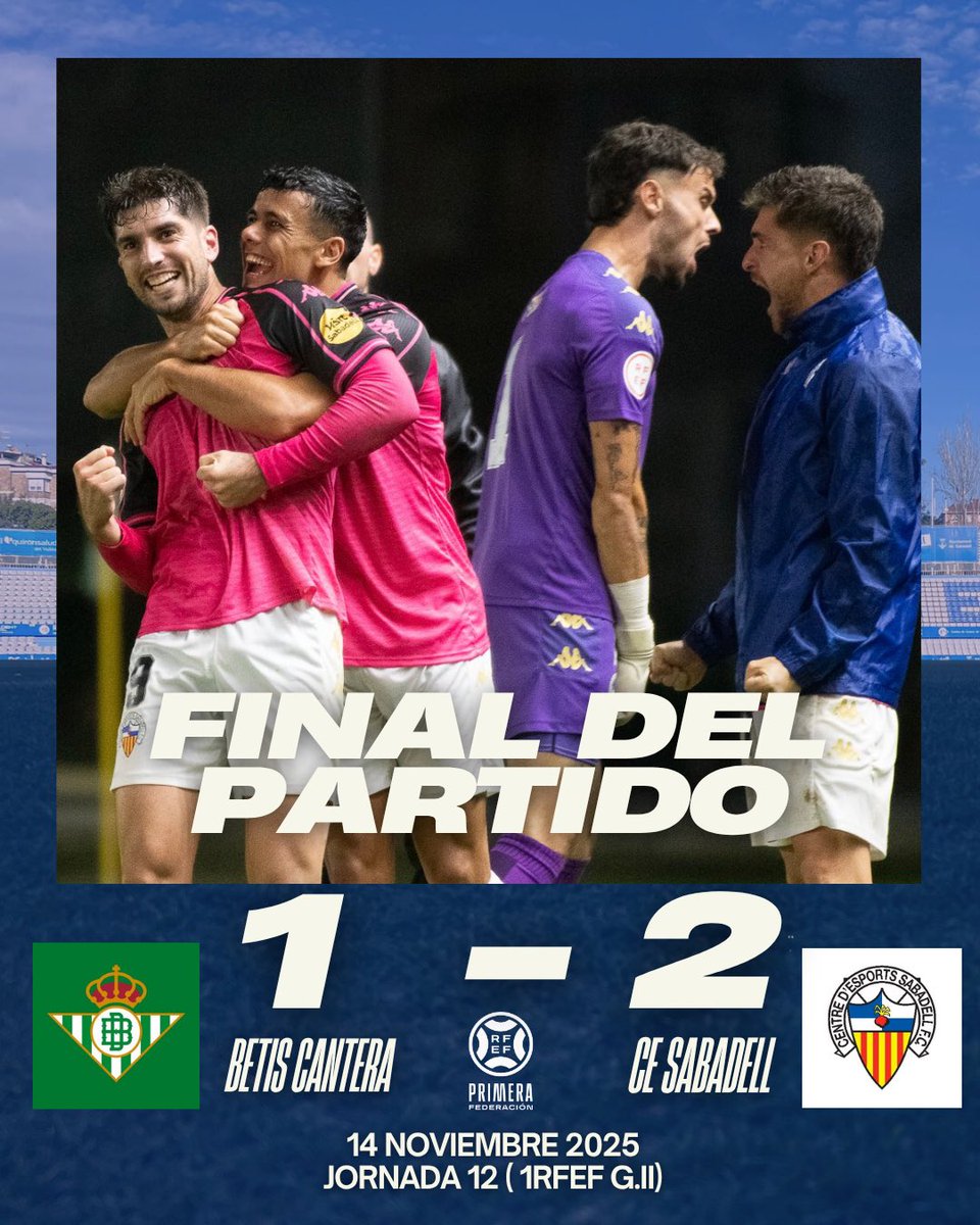 ✅ 𝐕𝐈𝐂𝐓𝐎𝐑𝐈𝐀, 𝐌𝐎𝐃𝐎 É𝐏𝐈𝐂𝐎 𝐀𝐂𝐓𝐈𝐕𝐀𝐃𝐎 😎😌✅

🆚 <a href="/RBetisCantera/">Real Betis Cantera</a> 

💙 El Sabadell y su afición vuelven a sonreír después de seguir invictos una jornada más. Marcaron el gol de la victoria en el Min 96’

⚽️ Rodrigo MVP con su doblete 😉