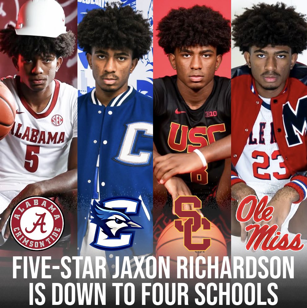 KayserHoops's tweet image. NEWS: 2026 5⭐️ Jaxon Richardson has cut his list to four schools, he told @LeagueRDY:

Ole Miss
Creighton
Alabama
USC

Richardson is one of the best pure athletes in the ‘26 class. Son of former NBA veteran, Jason Richardson. #11 in the @SCNext 100.