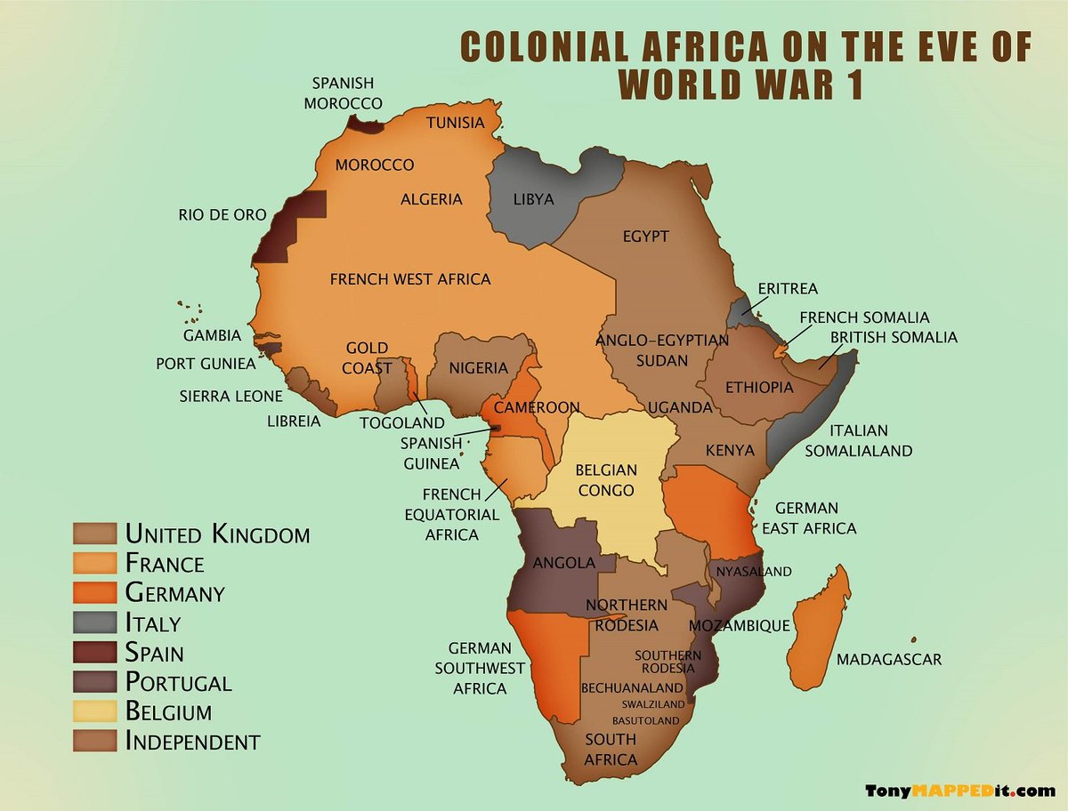 Carte de l'Afrique coloniale à l'aube de la Première Guerre mondiale.