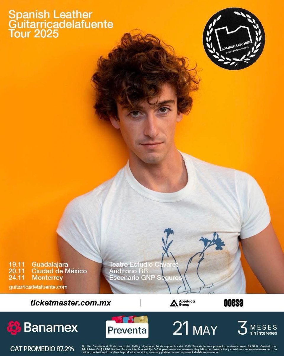 El guitarrista y cantautor español, Guitarricadelafuente,  llega a Guadalajara el miércoles 19 de noviembre al Teatro Estudio Cavaret. 

Venta de boletos a través de Ticketmaster y taquillas del Auditorio Telmex. 

Presentado por: Ocesa.