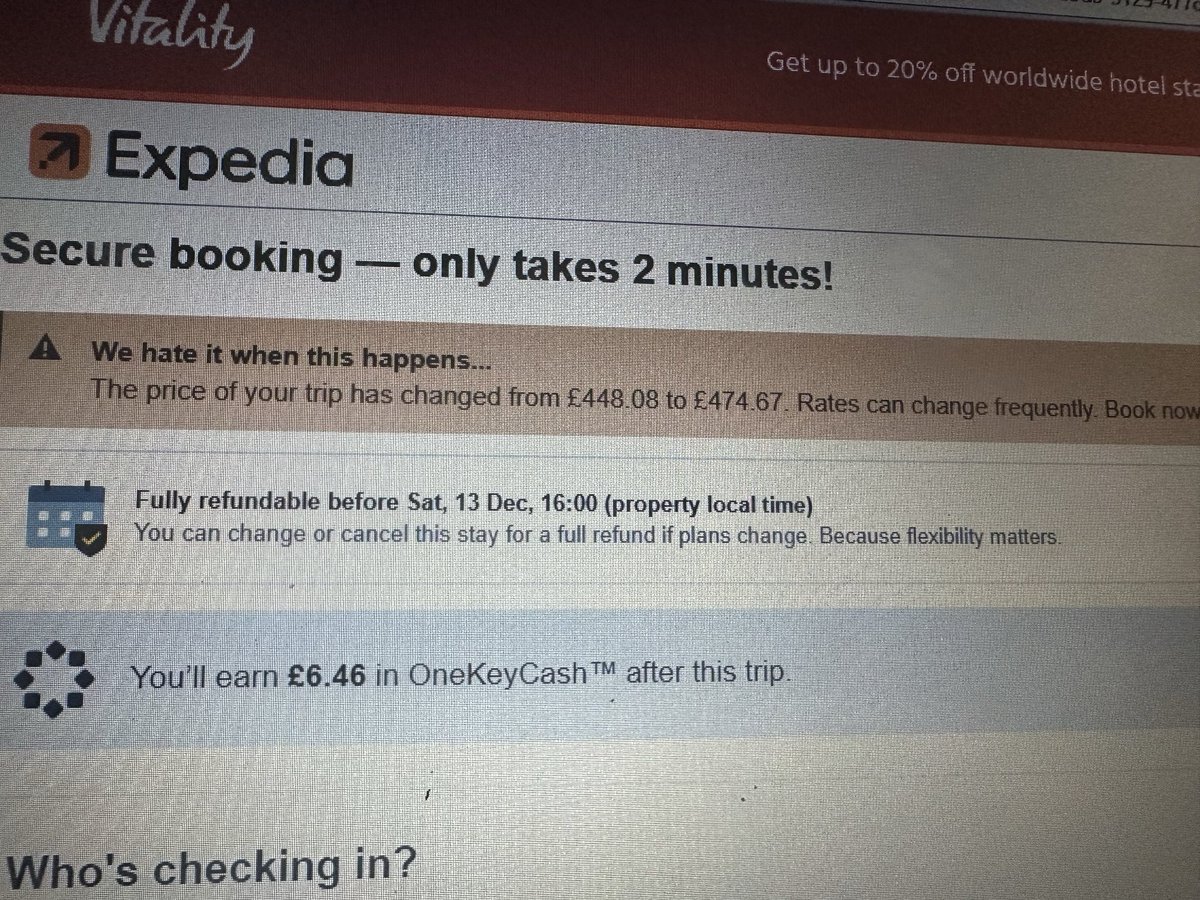 Menopause7Rules's tweet photo. @Expedia @ExpediaHelp Submitted credit card details to confirm booking. And the message appears on top with price increase. And the price is changed within 15 seconds. 5/ https://t.co/5XPozY41xq