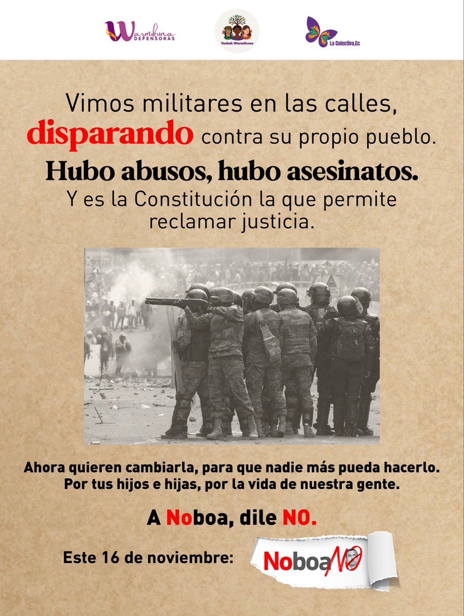 WarmiDef's tweet photo. Cuando el Estado apunta contra su propia gente, defender la Constitución es defender la vida. 
No permitamos que el abuso se vuelva norma ni que el poder borre nuestros derechos. Por nuestra memoria, por nuestras comunidades este 16 de noviembre, digamos NO. https://t.co/qQmaQOVpTr