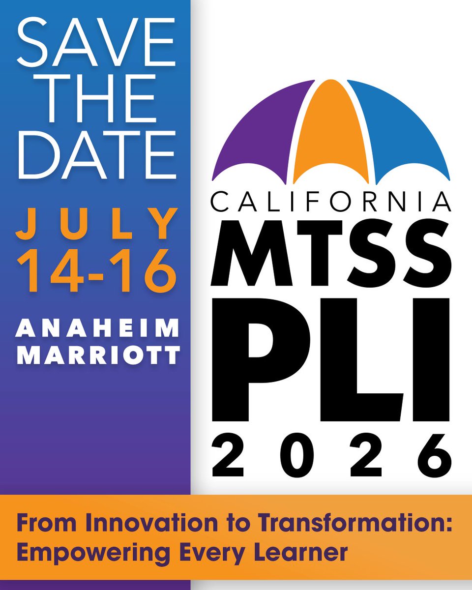 CaProfLearning's tweet image. Save the date for the 2026 California MTSS Professional Learning Institute!
July 14-16, in Anaheim
camtsspli.ocde.us/event/01aaa7c6…