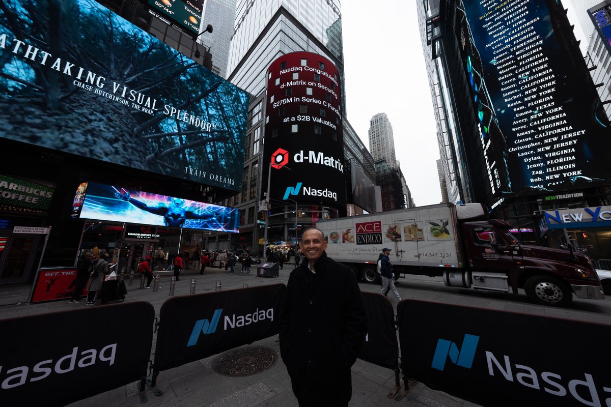 dMatrix_AI's tweet image. Lighting up Times Square.
d-Matrix celebrates our $275M Series C and $2B valuation on the NASDAQ Tower — powering the Age of Inference from silicon to software.

🔗 d-matrix.ai/announcements/…

@NasdaqExchange #dMatrix #AIInference #GenerativeAI #SeriesC #NASDAQ #AgeOfInference…