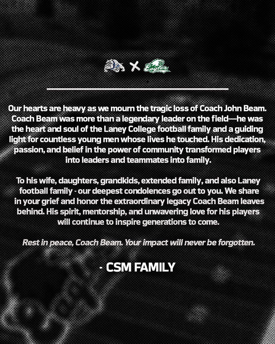 CSM_Football's tweet image. “His spirit, mentorship, and unwavering love for his players will continue to inspire generations to come.

Rest in peace, Coach Beam. Your impact will never be forgotten.”