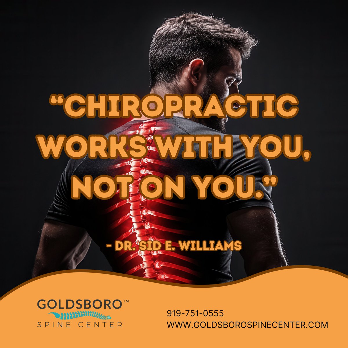 GoldsboroSpine's tweet photo. “Chiropractic works with you, not on you.”

☎️ 919-751-0555
💻 https://t.co/StPK376ZkU
#goldsborospinecenter 
#spinalalignment 
#health
#healthandwellness 
#chiropractic 
#chiropractor   
#spine https://t.co/HkCNluWXhg