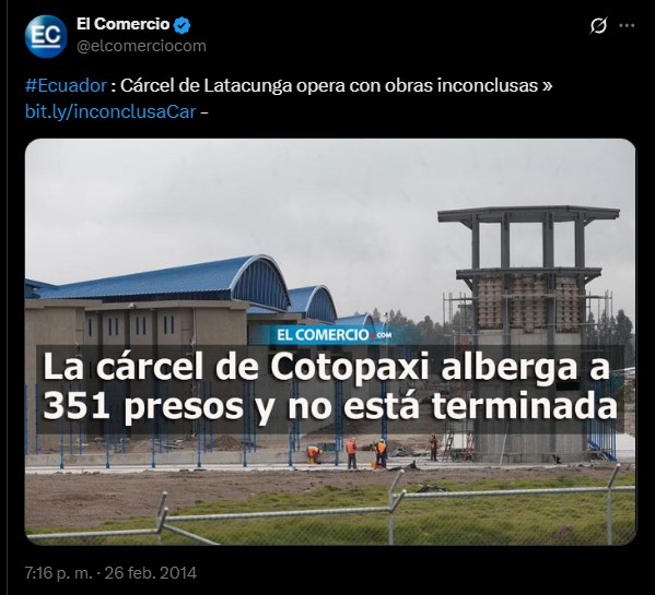 En febrero de 2013, el correísmo sacó a 351 presos del Penal García Moreno de Quito, justo unos días antes del cierre de campaña para la reelección de Augusto Barrera, quien había prometido reubicar la cárcel de la ciudad. Como una movida política, el correísmo y, más