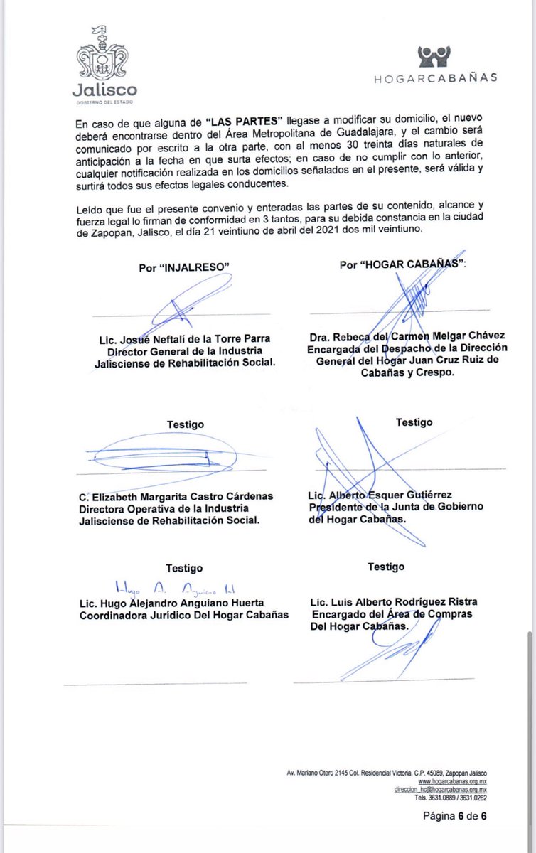 Hay un convenio interesante <a href="/jcrtoral/">Pepe Toral</a>  🤔 donde figura EliZabeth Castro y <a href="/AlbertoEsquerG/">Alberto Esquer</a> con la <a href="/ASocialJal/">Sistema de Asistencia Social</a> 
Para que Hogar Cabañas compre productos fabricados en talleres penitenciarios de INJALRESO.

Elizabeth Castro firma como:
Directora Operativa
Responsable de seguimiento