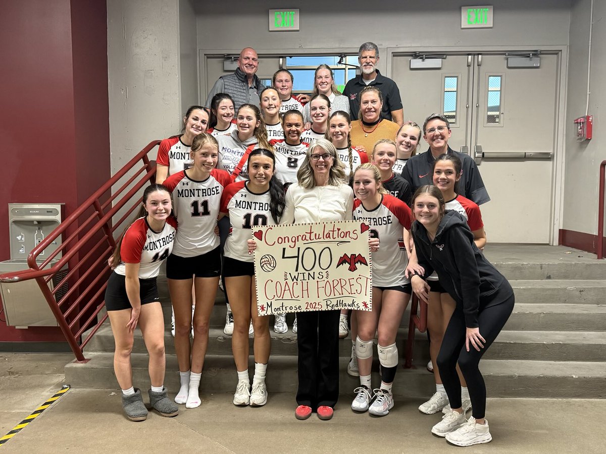 State Volleyball Final: Montrose 3 Lutheran 1. Coach Forrest earns her 400th win!! #GoRedHawks