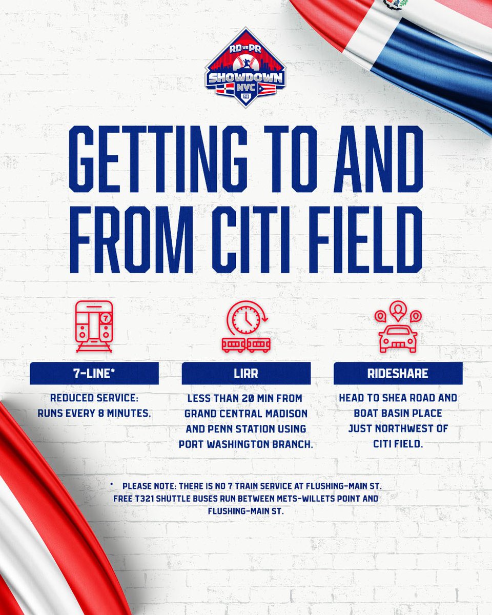 CitiField's tweet image. Know before you go! Here’s everything you need for tomorrow’s RD vs PR Showdown at Citi Field. 🇩🇴🇵🇷