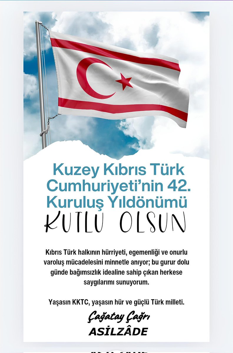 CCAsilzade's tweet image. Kuzey Kıbrıs Türk Cumhuriyeti’nin 42. Kuruluş Yıldönümü Kutlu Olsun!

Kıbrıs Türk halkının hürriyeti, egemenliği ve onurlu varoluş mücadelesini minnetle anıyor; bu gurur dolu günde bağımsızlık idealine sahip çıkan herkese saygılarımı sunuyorum.

Yaşasın KKTC, yaşasın hür ve güçlü…