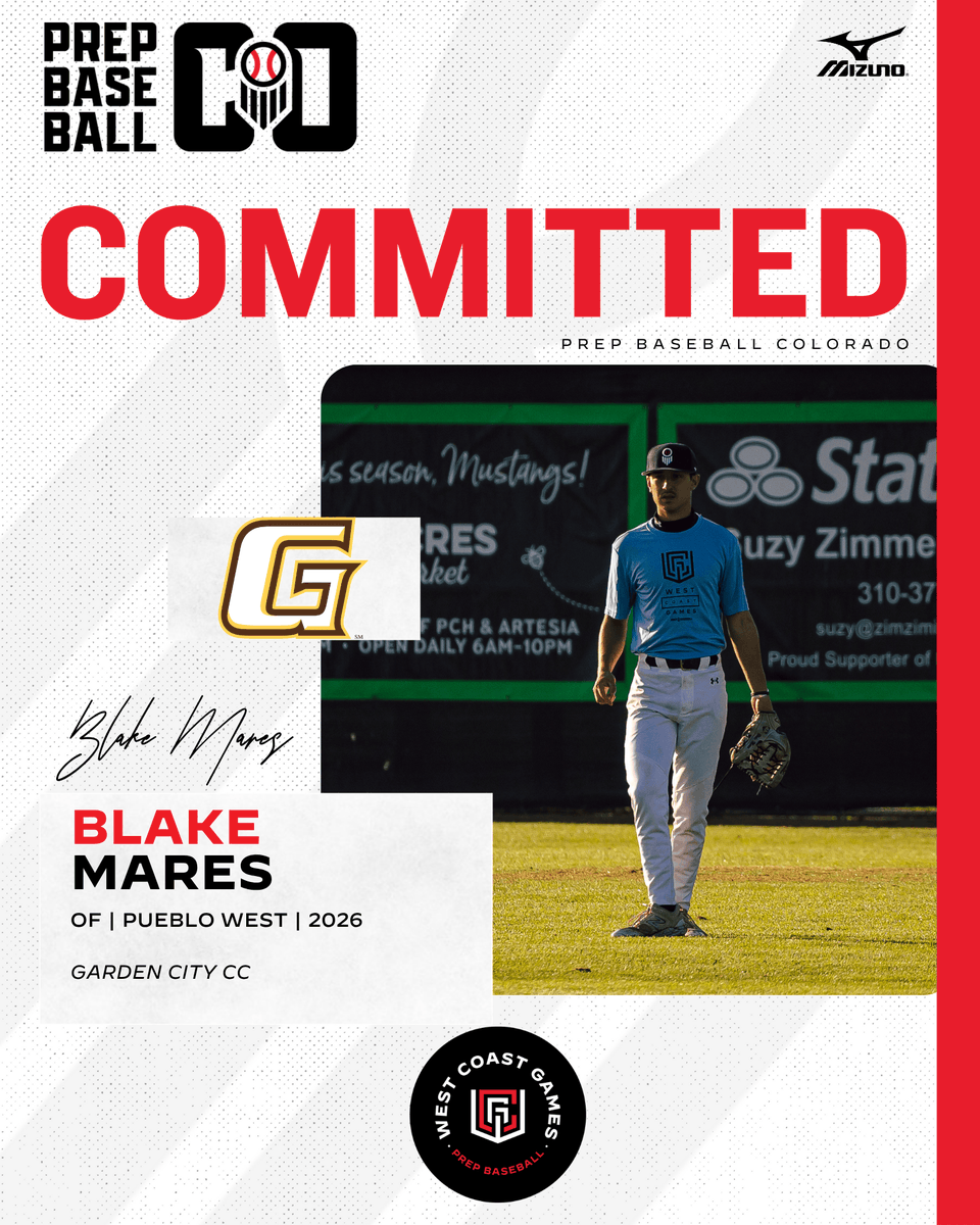 PrepBaseball_CO's tweet photo. 🚨𝐂𝐎𝐌𝐌𝐈𝐓𝐌𝐄𝐍𝐓 𝐀𝐋𝐄𝐑𝐓🚨

'26 OF Blake Mares (Pueblo West) has announced his commitment to Garden City CC! 

Mares is another commitment from Team Colorado and this fall's West Coast Games! 🌴

Profile: https://t.co/d7o2APPRf9 | @blake_mares https://t.co/urXc6ziULN