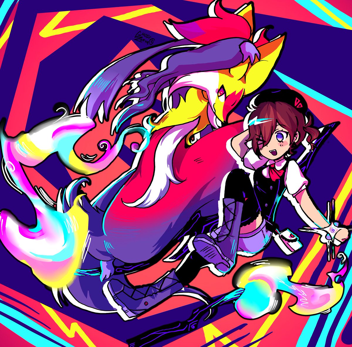 quickish drawing i made of my Z-A trainer and her mega delphox 💜 maaay delete laterrr #PokemonZA