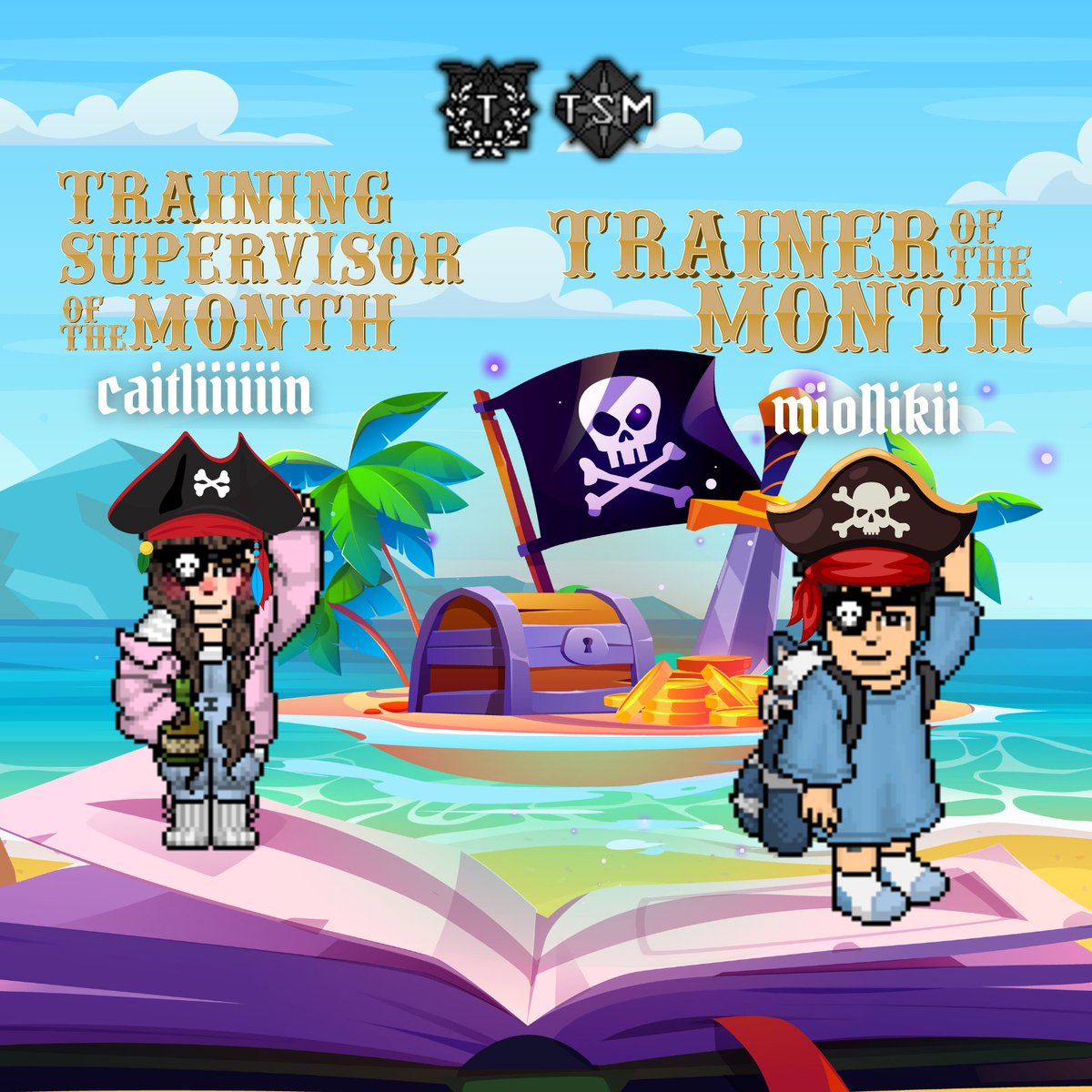 Treasure found! caitliiiiiin and mioNikii claims the title of Training Supervisor &amp; Trainer Of The Month! ⚓  | created by scaurface #Habbo #HIA #HIATraining