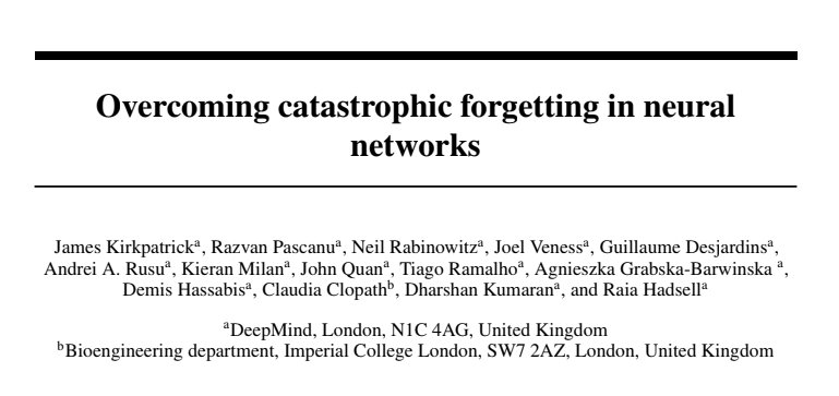 prajdabre's tweet image. People working on continual learning should take notice of this fairly old paper: Elastic Weight Consolidation.

The principle is simple - 

1. Take a calibration dataset.
2. Do a forward and a backward pass to get gradients.
3. Compute Fisher information. 
4. During real…
