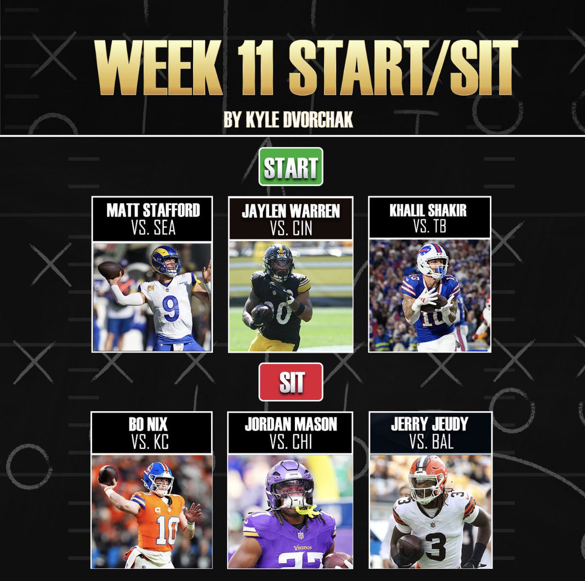 rotoworld_fb's tweet image. Week 11 Start’Em/Sit’Em from @kyletweetshere ⬇️