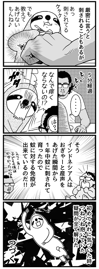 最近気づいたんですが、バリ在住歴が同じくらいの友達と飲んでても、刺されるのは友達の方で、私はほぼゼロ。
"蚊に刺されない体質になりたい人へ"
解決策はひとつーー
刺されて刺されて刺されまくること!!(ドーン)
昔ブログにアップした「蚊ゆい奮闘記」を置いておきます↓