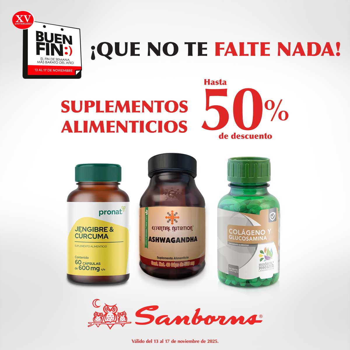 Tu cuerpo merece lo mejor todos los días. 💪
Aprovecha este súper descuento en tus suplementos favoritos. 💚 cutt.ly/xtetKuJJ

Hasta 50% de descuento.

Consulta términos y condiciones en: bit.ly/4hQWbtw

#BuenFinEnSanborns #BuenFin2025 #DescuentosSanborns #BuenFin