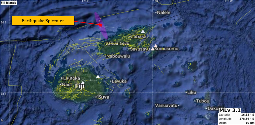 Earthquake Information bulletin issued.
Date: 15/11/2025
Time: 12:31:45 PM
Magnitude: 3.1
Depth: 10 KM
Location: 49 km NNW from Nadogo Island.
However, it does not pose any immediate tsunami threat to the Fiji region.