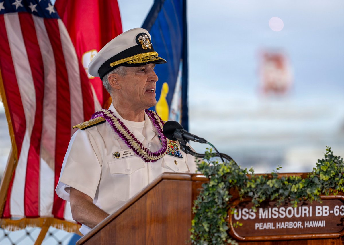 Adm. Steve Koehler, commander, U.S. Pacific Fleet, speaks at the Veterans Day Sunset Ceremony onboard the historical Battleship Missouri Memorial in Pearl Harbor, Nov. 11, 2025.

Full remarks: cpf.navy.mil/COMPACFLT-Spee…