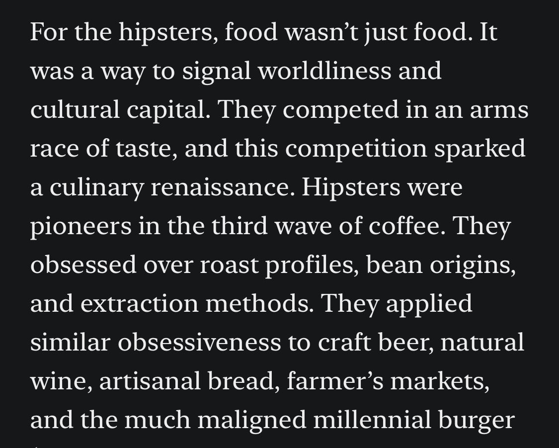 Millennials are cool actually, having achieved nothing less than reviving the spirit of the Greek agon: “For the hipster, every aspect of cultural life became an arena for status competition... Nowhere was this taste hierarchy more ruthlessly codified than at Pitchfork Media.”