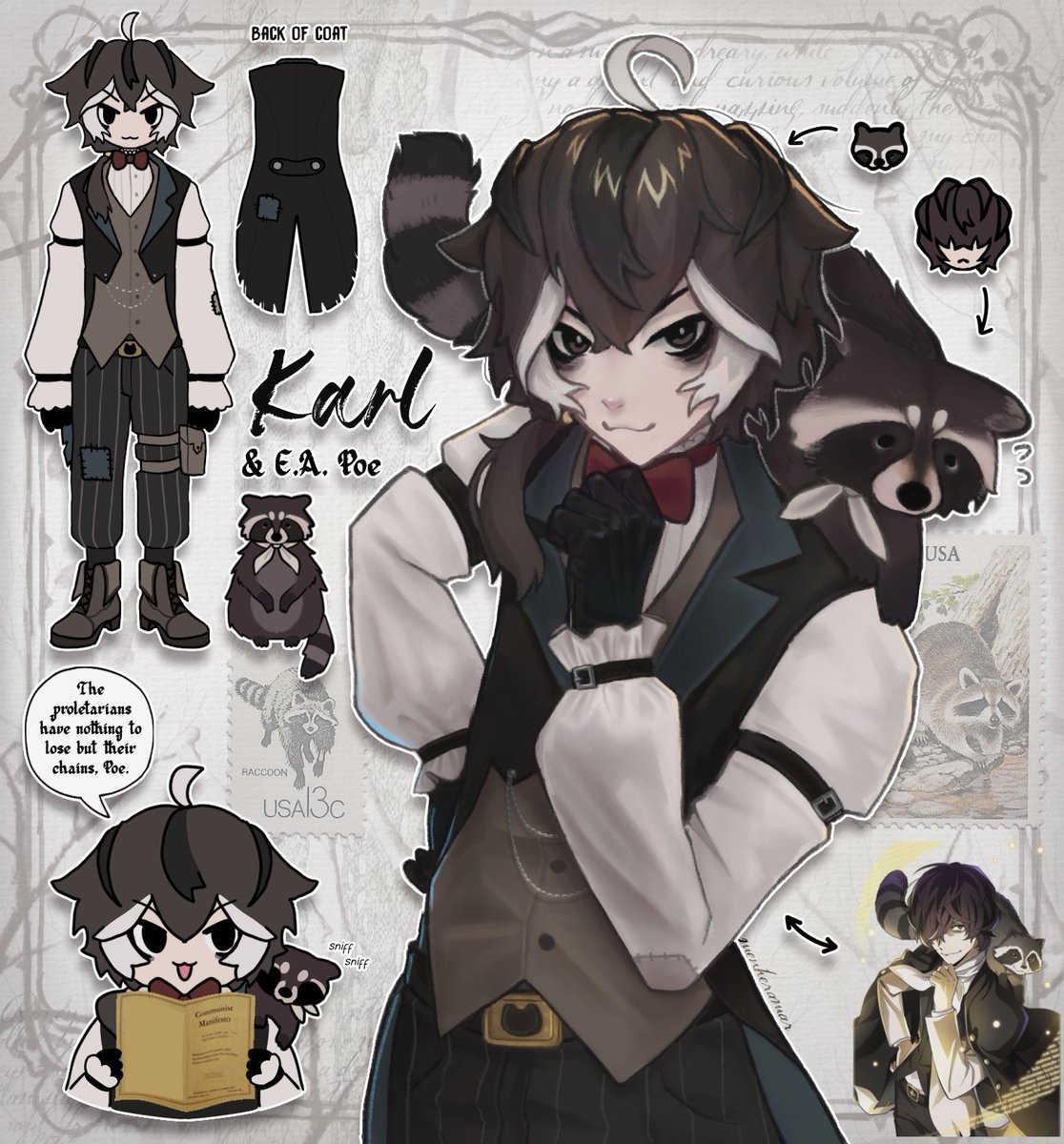 menheramar's tweet image. what if karl was a human and poe was a raccoon #bsd