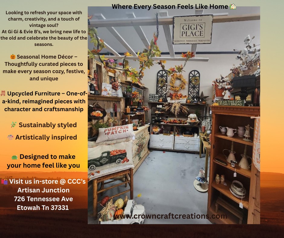 binyerd's tweet photo. GiGi &amp; Evie B's inside CCC's Artisan Junction 726 Tennessee Ave Etowah TN https://t.co/M6AbF5Kgbt