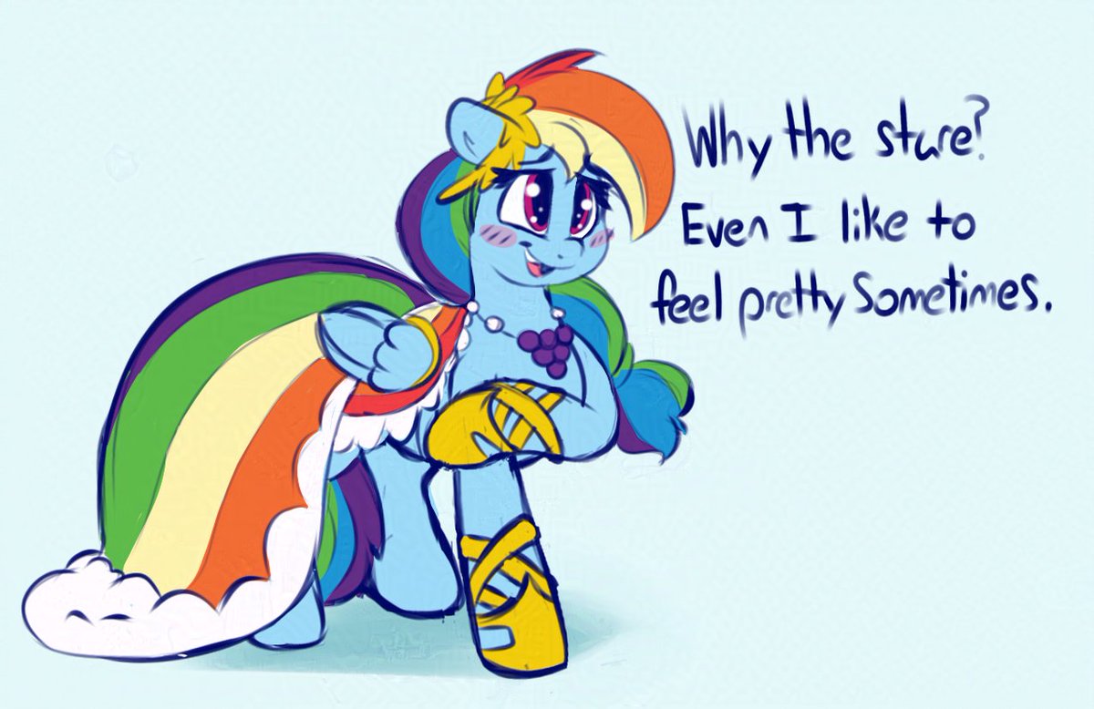 She speaks the truth: nothing wrong with getting pretty or dressed up every once and a while, even if it isn't usually your thing.
Artwork is by <a href="/GrapheneDraws/">Graphene</a>!
graphenedraws.tumblr.com/post/170696059…