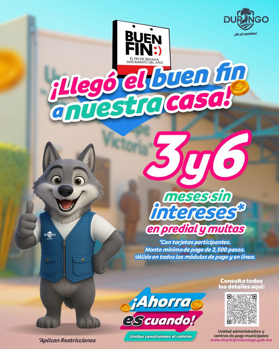 DurangoCap's tweet image. Con todo: ¡Ahorra es cuando este #BuenFin!

Aprovecha y ponte a mano, hasta 6️⃣ MSI con tarjetas de crédito.

¡Unidos nos ponemos al corriente porque #DurangoEsElCamino! 🐺