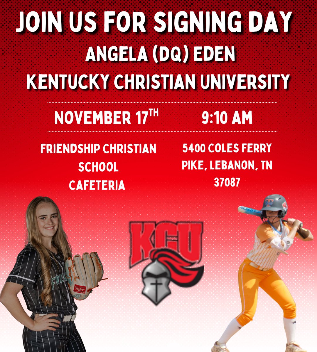 dqsoftball3's tweet image. Updated time for signing day! @GoKnightsSB @TNELITE2026 @CoachMike_FCS @LadyCommanderSB @NCSACoachDaily