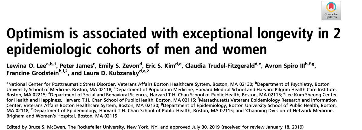 BrandonLuuMD's tweet image. People who are more optimistic tend to live longer

In a study following a large cohort for decades, the most optimistic individuals had:
1) 11-15% longer life span
2) 1.5-1.7x greater odds of reaching age 85+