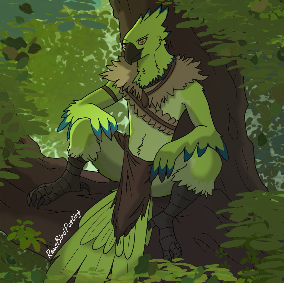 RexsBirdPosting's tweet image. Commission complete! Woot. I had fun with it, trying to get leaves and stuff right. 

#furry #furryartist #commission