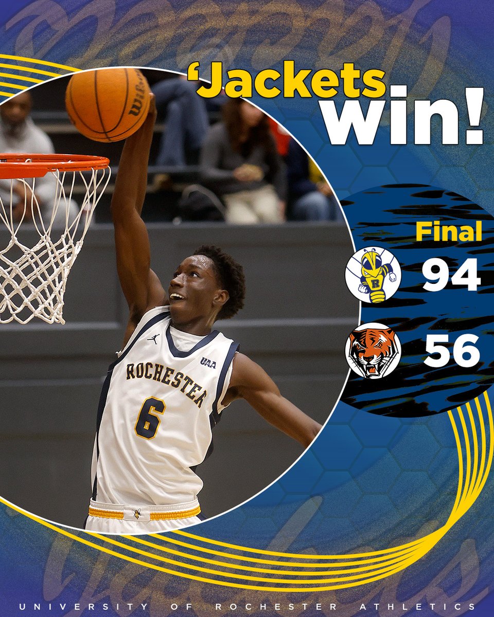 UofRathletics's tweet image. FINAL! @urmenshoops never trails en route to a 94-56 victory over Buffalo St. to open the Resler Tournament!

Henderson led the &apos;Jackets with 19 pts, as URochester shot 58.3% in the first half and 50% overall, hit 10 threes and scored 22 fast-break points!!!

#GoJackets //…