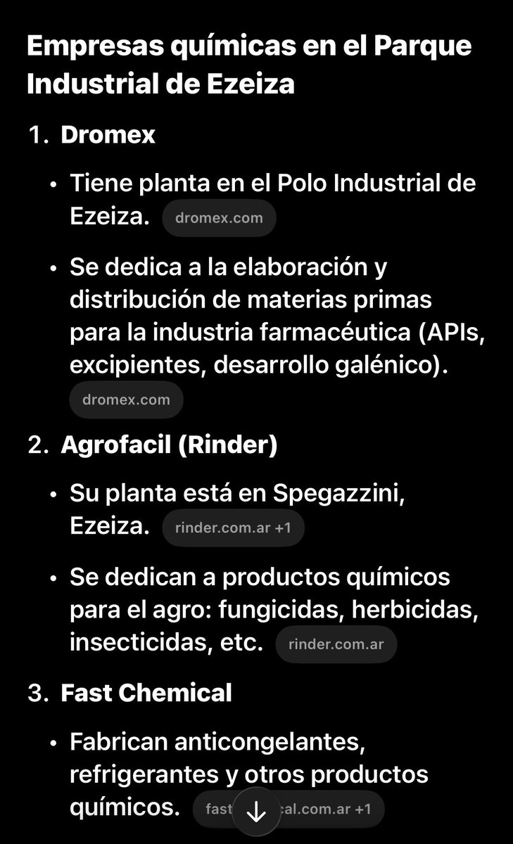 GLetrinas's tweet photo. ‼️Empresas que manipulan químicos en el Parque Industrial de #Ezeiza. #incendio 
‼️Hay una firma de agroquímicos: Agrofacil. Fuente: ChatGPT https://t.co/SD64GGu01X