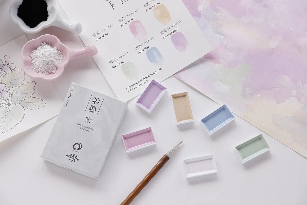 ARTs_LABo's tweet image. ARTs*LABoストア更新｜artslabo.thebase.in　墨運堂さんの『絵墨 雪 ６色』 入荷しました! 情報を見た時から個人的にもワクワクした商品。色もパッケージも可愛いですね。　#ARTsLABo