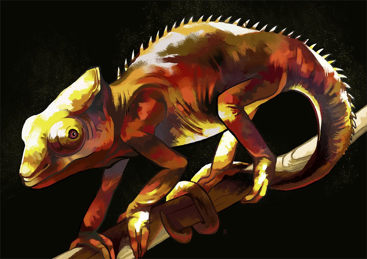 MT_Metanagon's tweet image. 🐾 “REPTILITES”, a series of mineral-scaled chimeras
Each illustration highlights the stones found in the garrigues and the mountain landscapes of Provence.

🦎 PANTHER CHAMELEON X AMBER 🦎
&quot;Elektite&quot;
2/10

#art #reptile #geology #wildlife