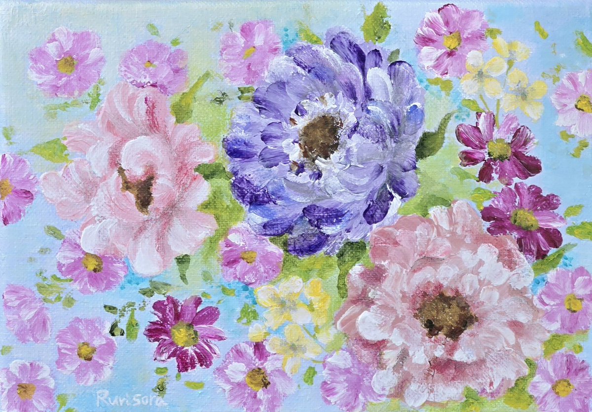 ｢ダンス｣　SMキャンバス　アクリル

花びらの動きを出したくて…指で描きました😆

#artmeter  #Artmeter  #アートメーター