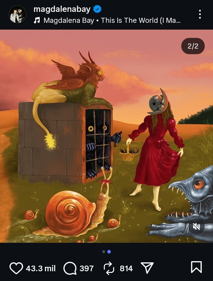 🌐 - Magdalena Bay bids goodbye to their droplet era in new Instagram post.

— "This is the final pair (we made it for you). Thank you for listening to these songs... it was a nice day to tangle with you."