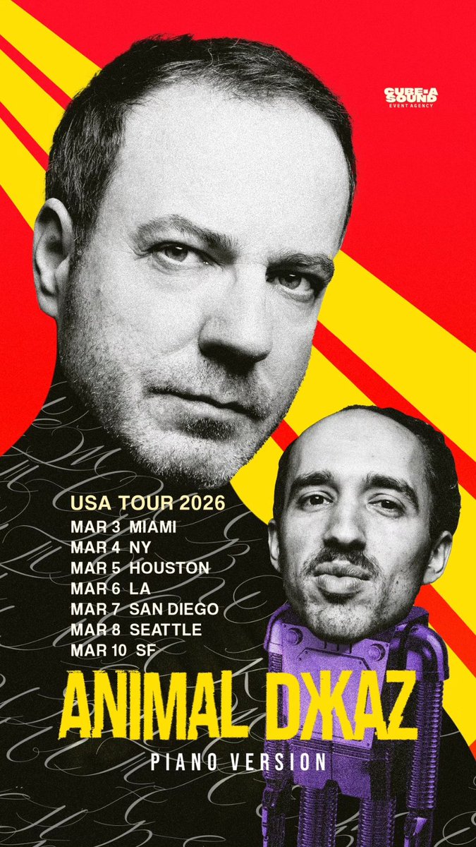 В марте 2026 - в США
 
03.03 Miami
04.03 New York
05.03 Houston
06.03 Los Angeles
07.03 San Diego
08.03 Seattle
10.03 San Francisco

Билеты — animaljazz.com
#animaljazz #animalджаz