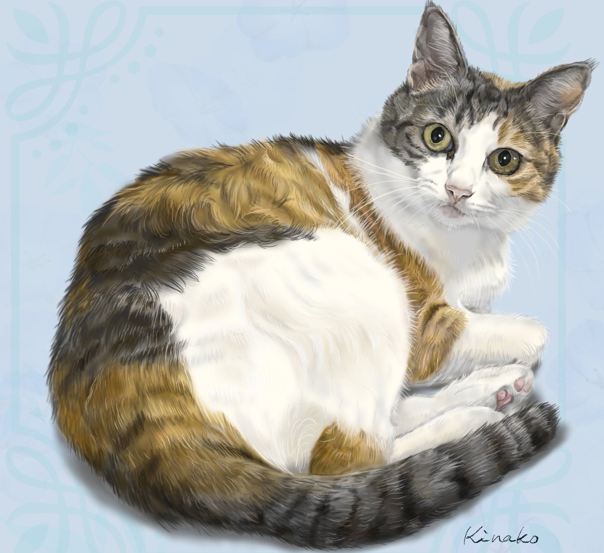 91rudo's tweet image. 絵が完成しました✨
ソレイユさんの三毛猫のココちゃん💛
２枚目の絵です。

たまにびっくりしてシャーしちゃうときもあるけど、
ママは大好きなの😻
あったかいお家でみんなと過ごせて幸せなの😻
＃猫絵　＃保護ねこ　＃三毛猫