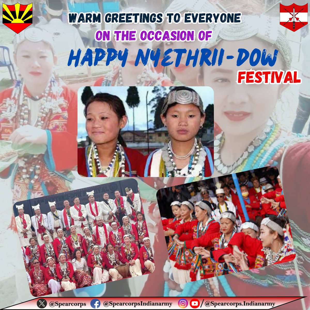 Spearcorps's tweet image. Lt Gen Abhijit S Pendharkar, GOC #SpearCorps and all ranks convey best wishes on the occasion of #Nyethrii-Dow festival to the #Aka/Hrussoo Community &amp;amp; people of #ArunachalPradesh. 
May the festival bring joy, harmony, and prosperity to all.

Lt Gen Abhijit S Pendharkar, GOC