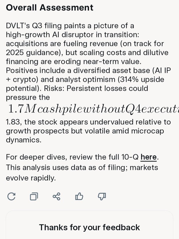 RandyLRider1's tweet image. $DVLT
Grok's overall assessment