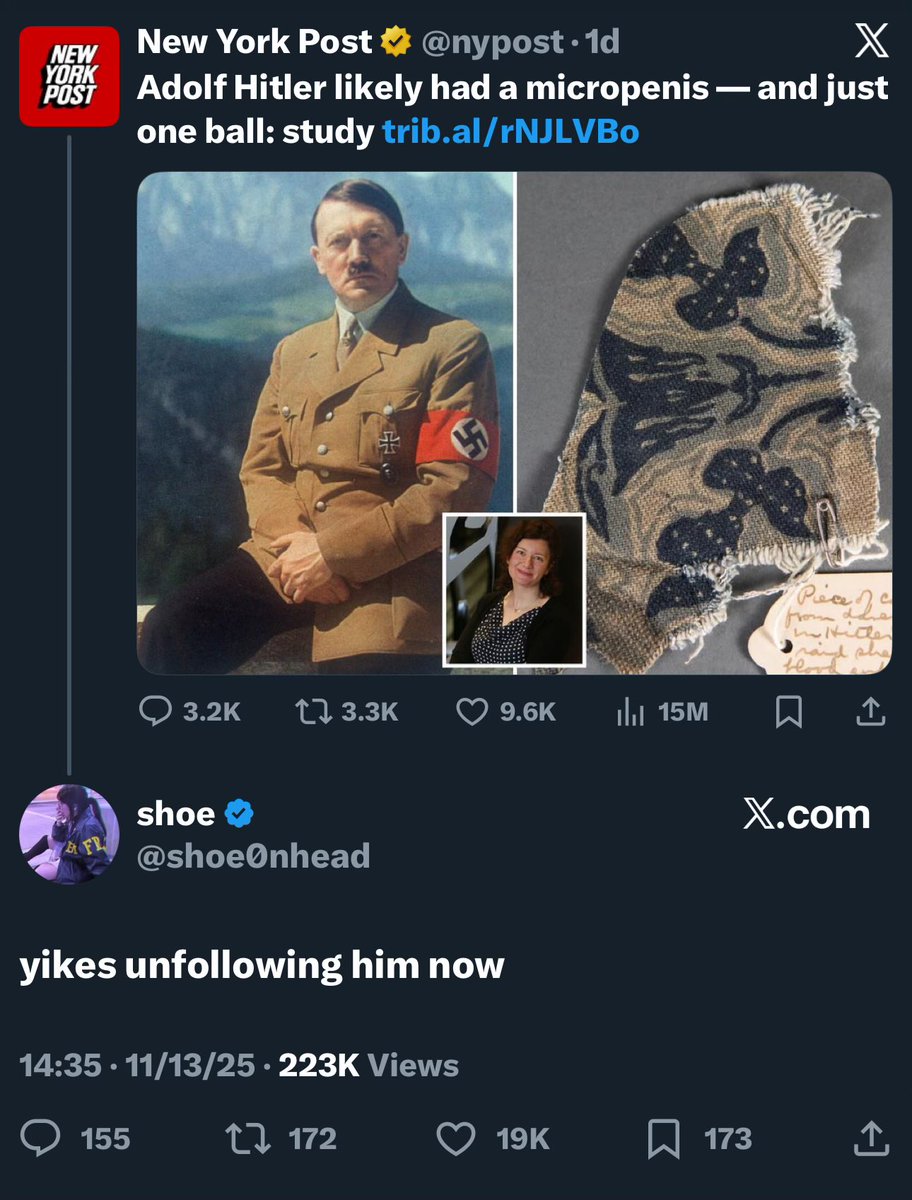 OGHolyDoggo's tweet image. Why would you unfollow Hitler? With this revelation he has even more similarities to your husband now.