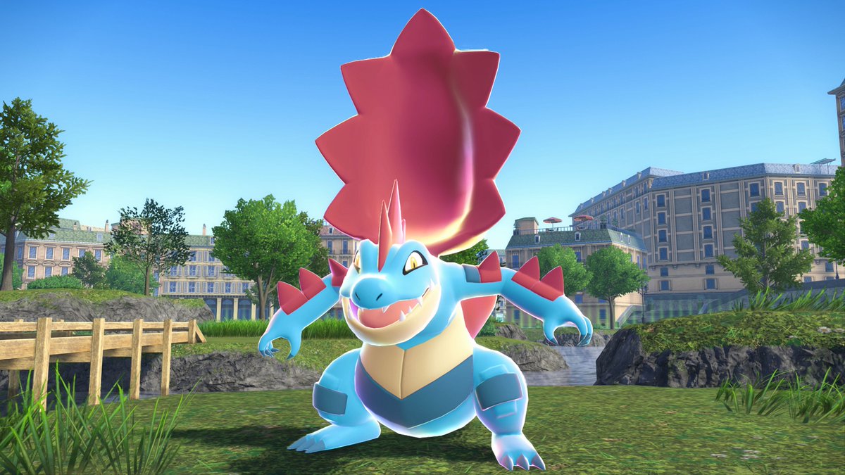 La megaevolución ha vuelto gigantesca la placa del Feraligatr. Si la usa junto a sus brazos, puede dar un "mordisco" diez veces más poderoso que antes de megaevolucionar. 🐊 

#LeyendasPokemonZA