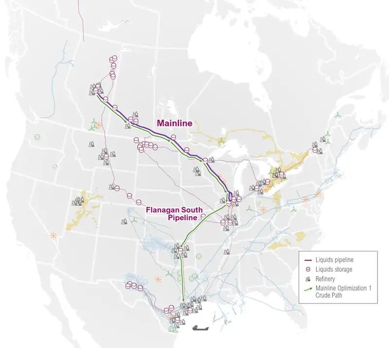 yegwave's tweet image. Enbridge has approved a US$1.4-billion expansion of its Mainline and Flanagan South pipelines, boosting capacity by 150,000 bpd on the Mainline and 100,000 bpd on Flanagan South, with the additional flow expected by 2027. 

The project aims to improve transport of Alberta oil…