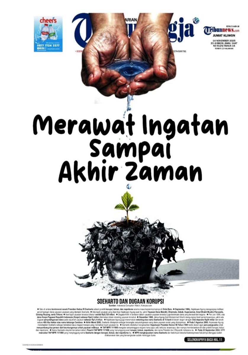 paksiraras's tweet image. Tribun Jogja menggila…selama 4 hari beruntun sejak suharto jadi pahlawan, headline tribun tak berhenti melawan