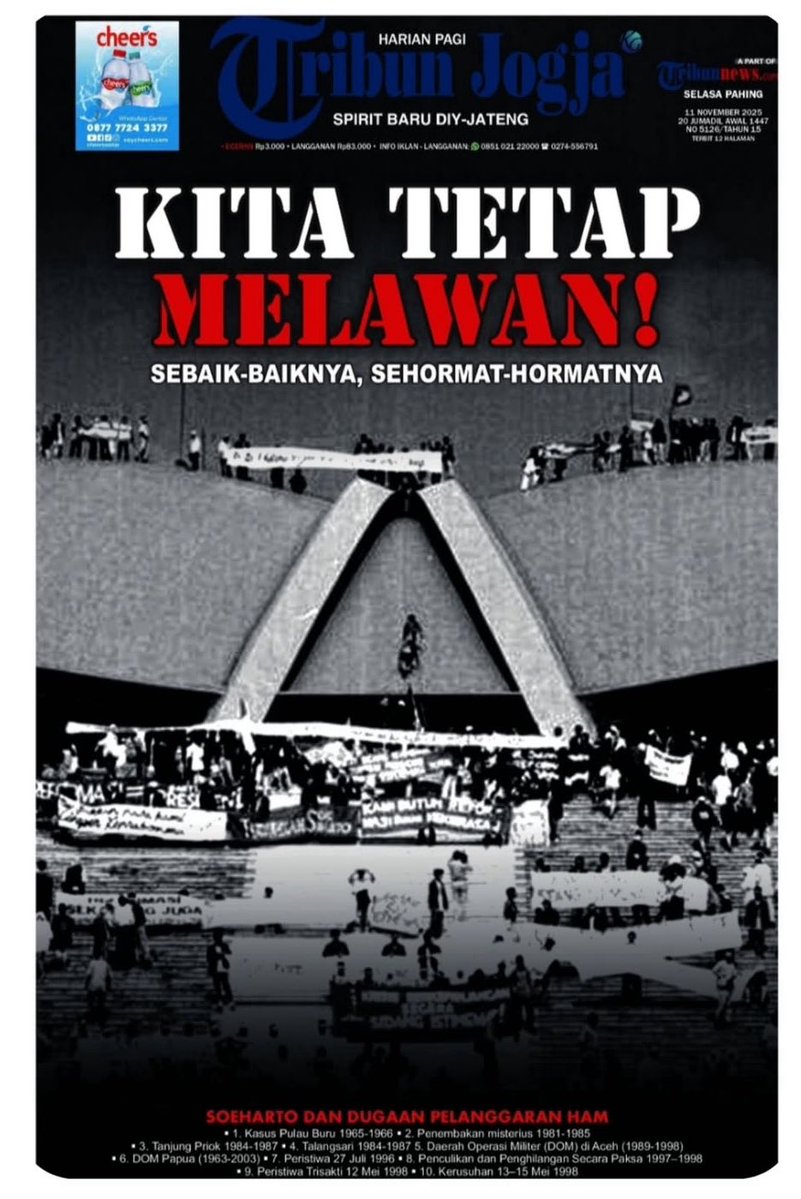 paksiraras's tweet image. Tribun Jogja menggila…selama 4 hari beruntun sejak suharto jadi pahlawan, headline tribun tak berhenti melawan